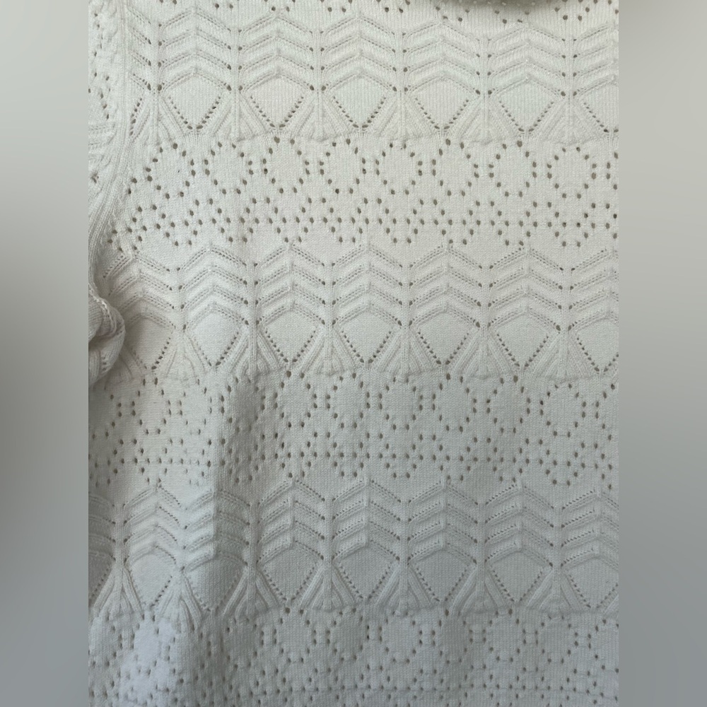 Tularosa Lana 100% nylon knit sweater, cream/white, ruffle neck, cropped; size S - Picture 4 of 9